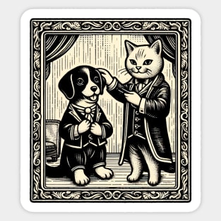 Cat & Dog Comedy Duo in Human Threads Sticker